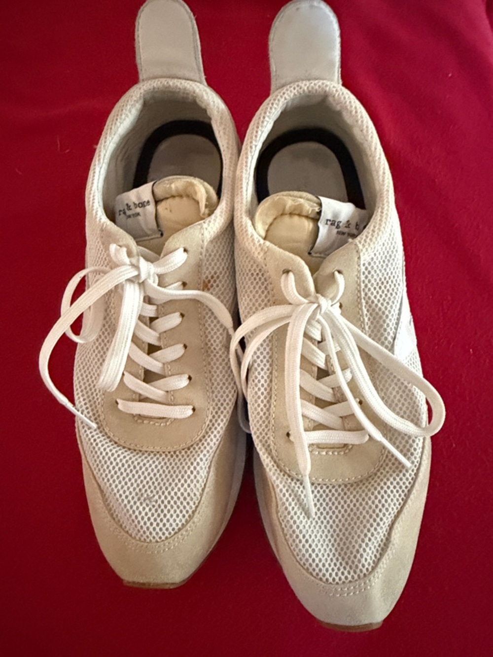 rag & bone Cream Mesh and Suede Athletic Sneakers